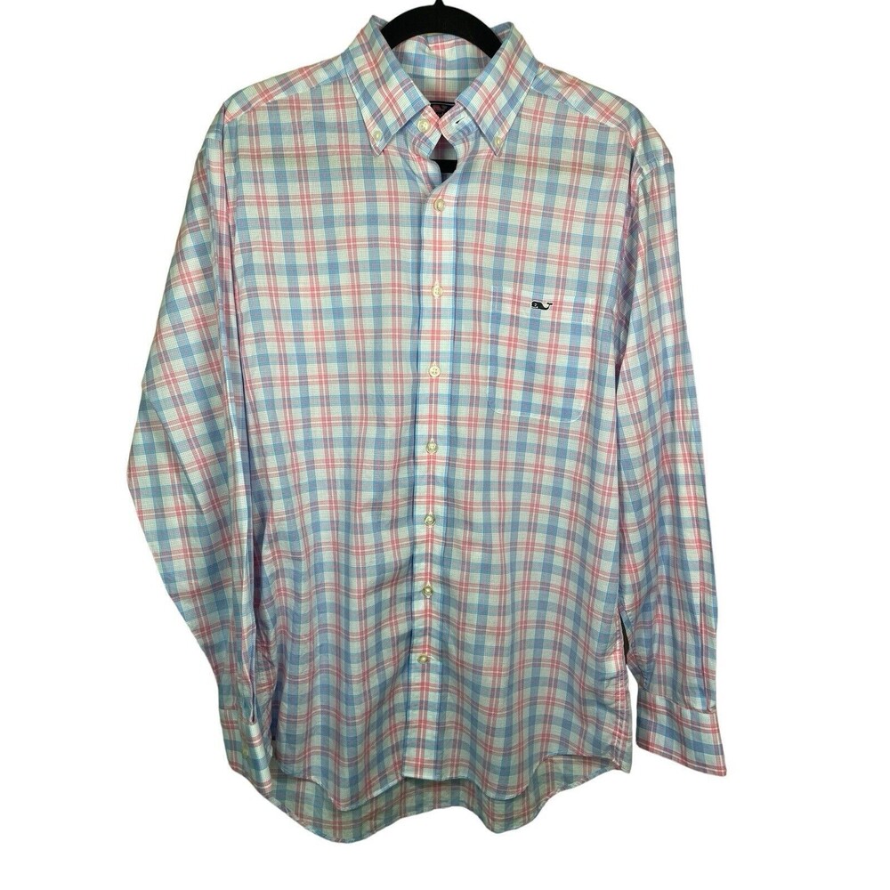 Vineyard Vines Shirt Men's M Blue Plaid Classic Fit Tucker Shirt Preppy Cotton